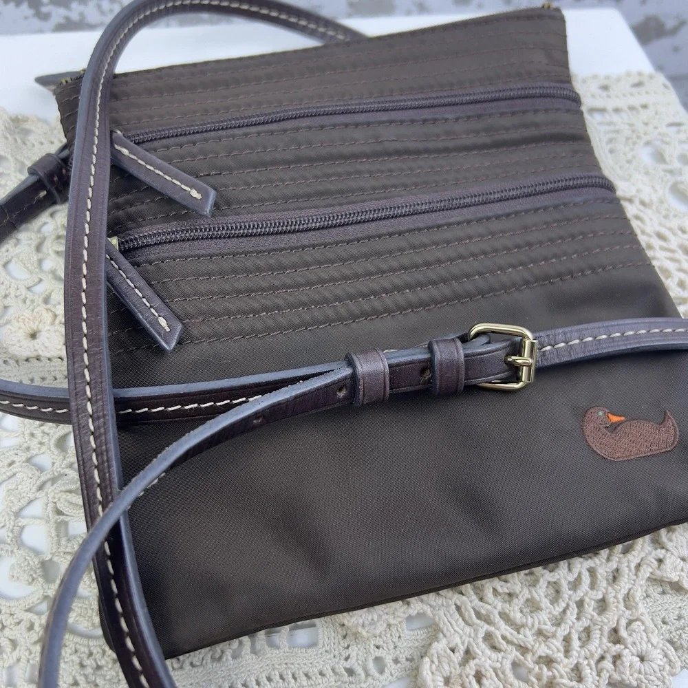Dooney Bourke Brown Nylon North South Triple Zipper Crossbody Shoulder Bag - Picture 13 of 14